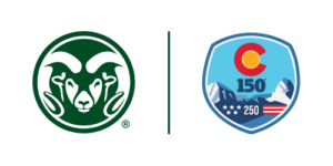 CSU logo next to Colorado 150 anniversary logo.